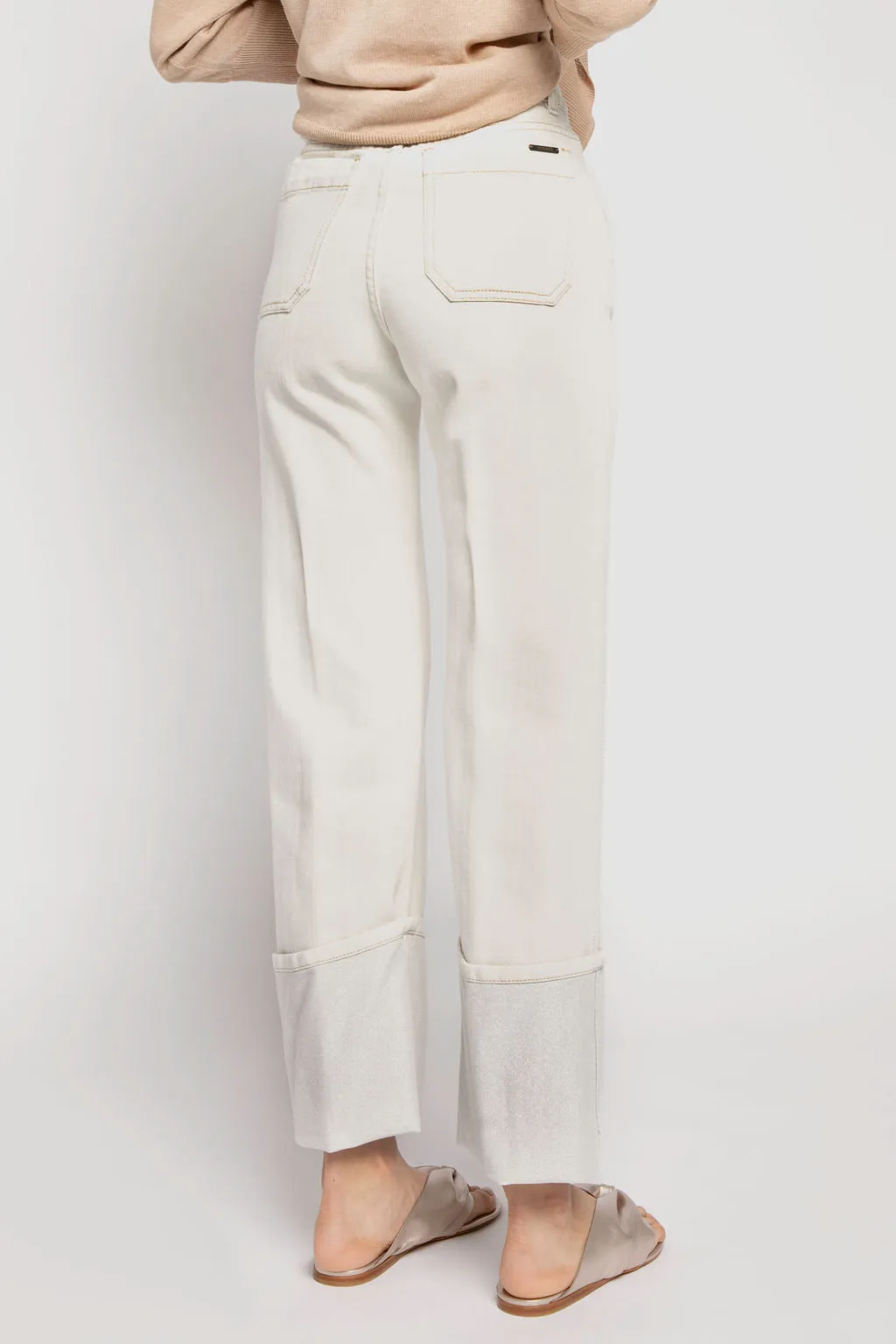 Parchment Cotton Pants with Lurex Cuffs