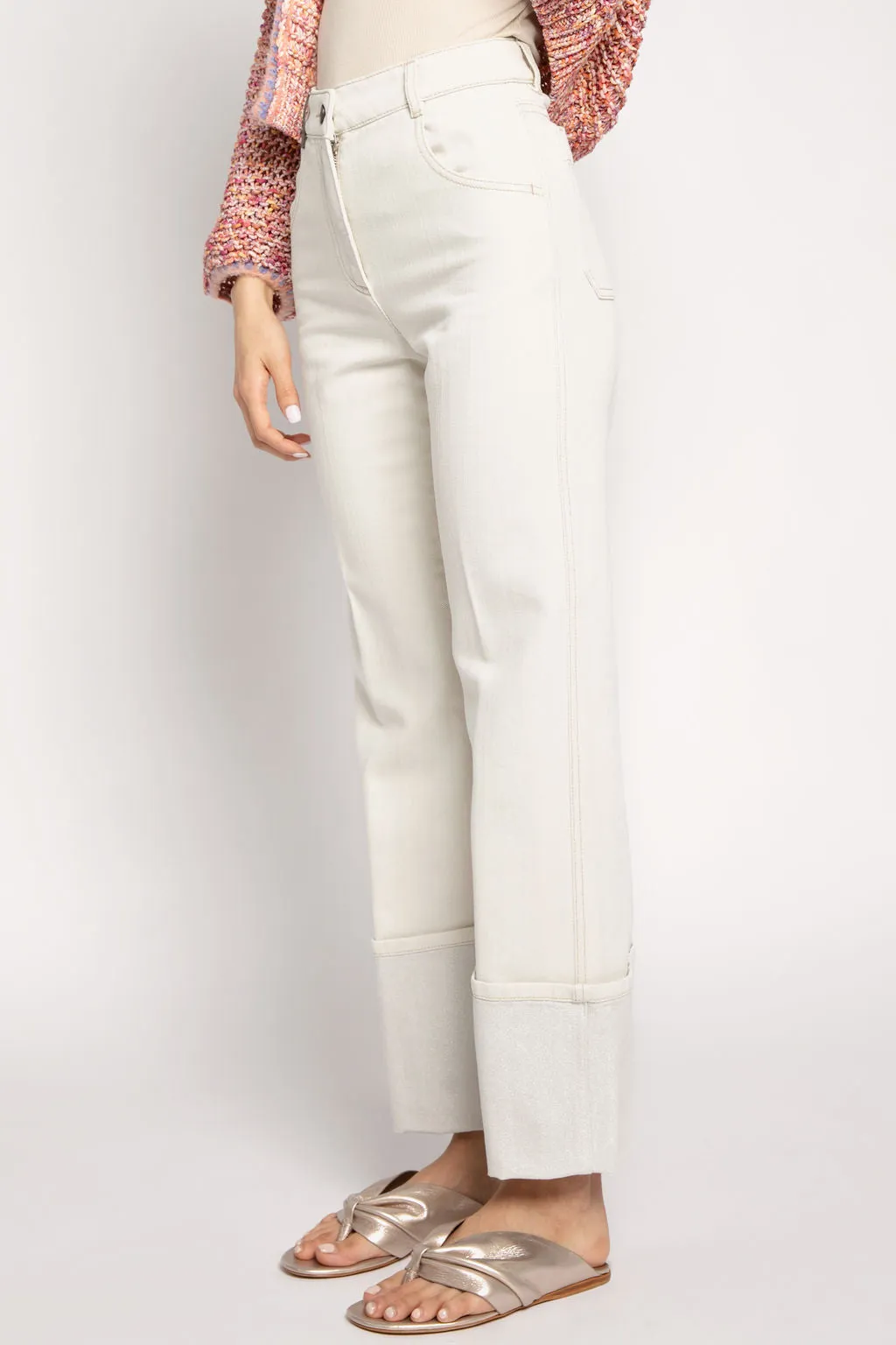 Parchment Cotton Pants with Lurex Cuffs