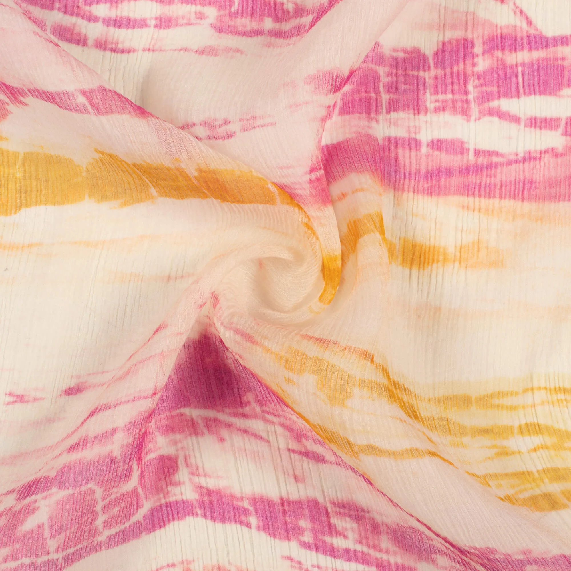 Cream Magenta Pink Shibori Pattern Bemberg Chiffon Fabric Digital Print