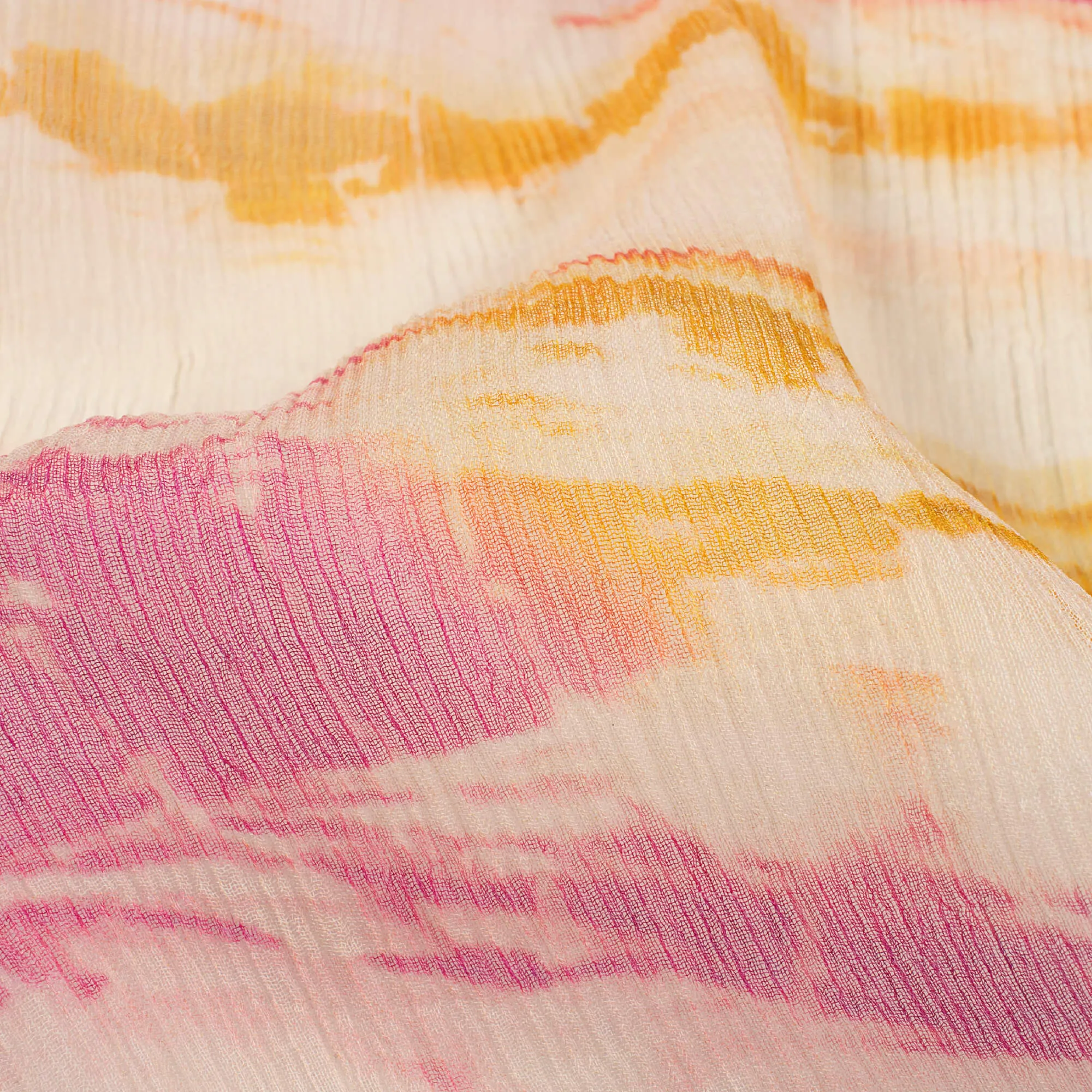 Cream Magenta Pink Shibori Pattern Bemberg Chiffon Fabric Digital Print