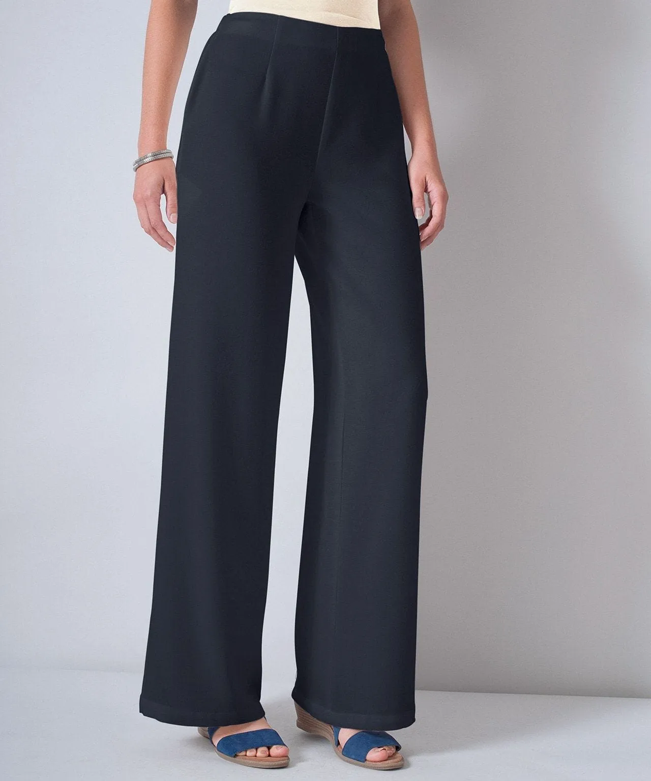 Wide-Leg Crepe Pull-On Trousers