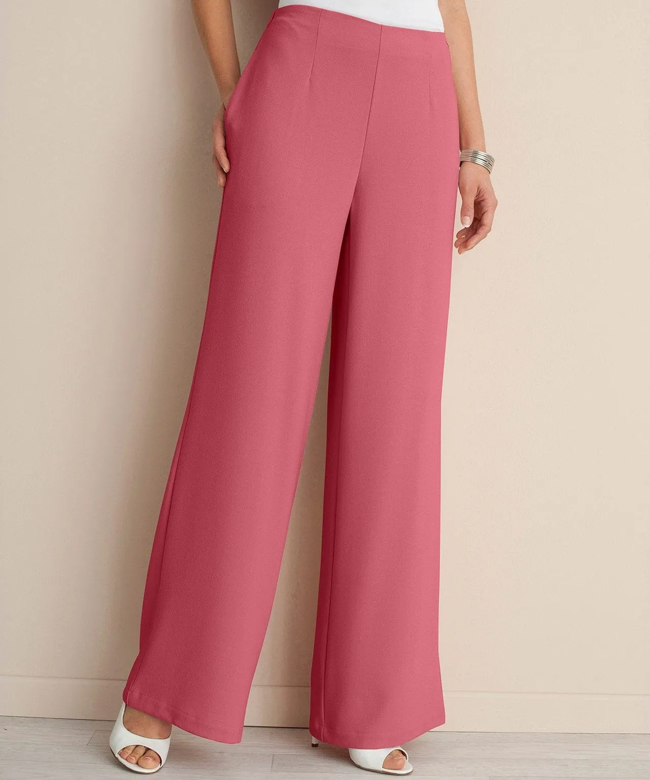 Wide-Leg Crepe Pull-On Trousers