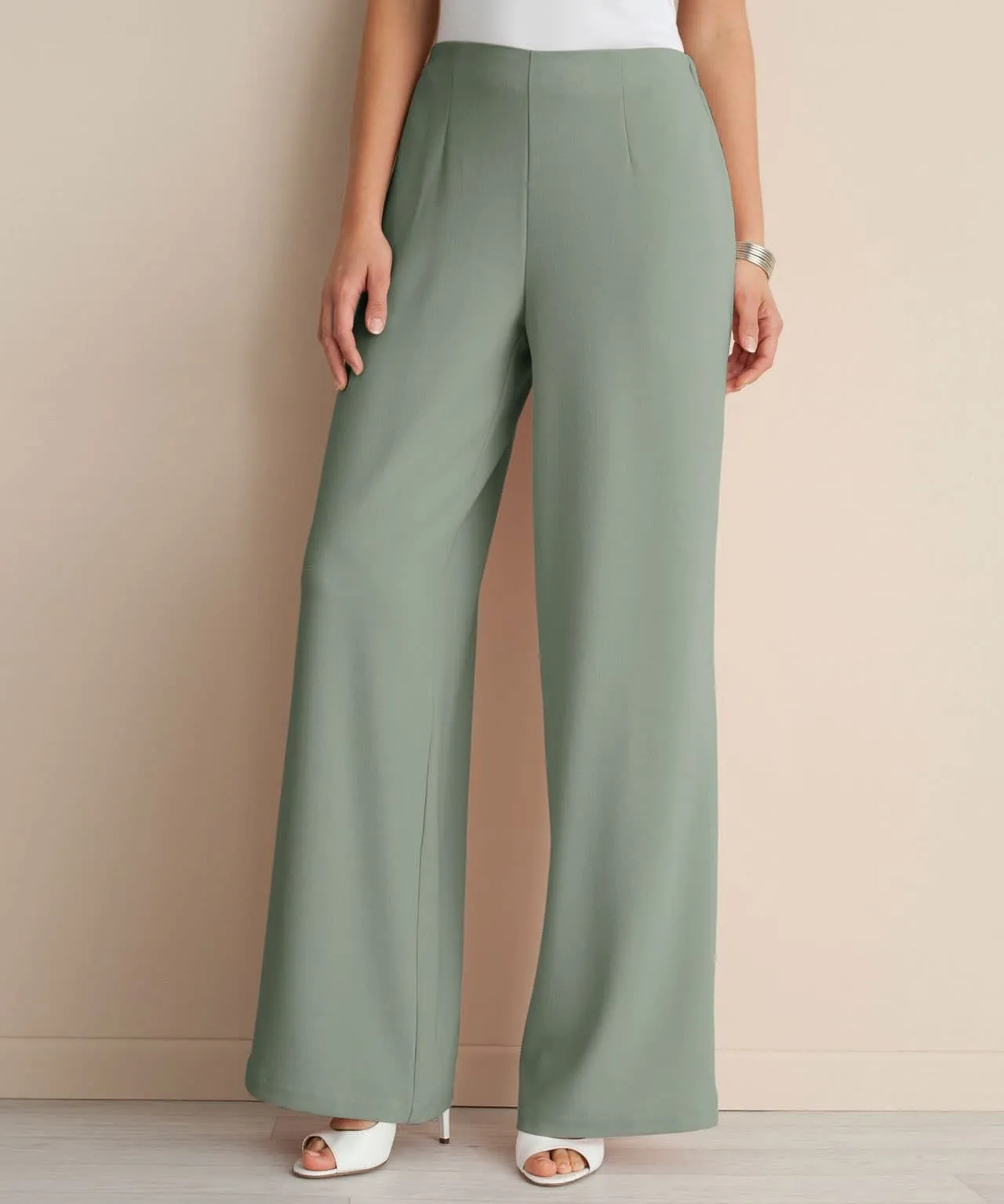 Wide-Leg Crepe Pull-On Trousers