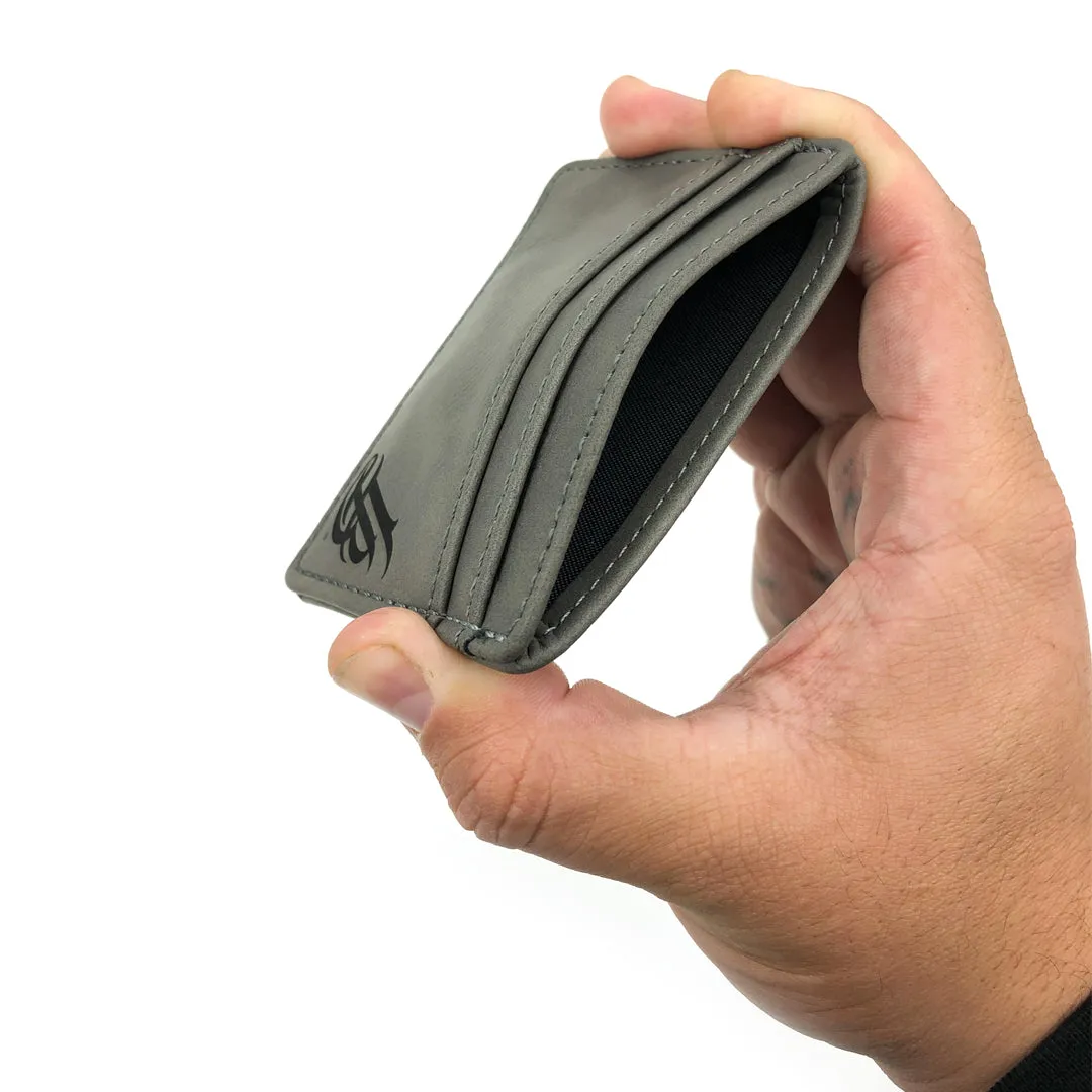 Cursive LB Grey Faux Leather Money Clip Card Case