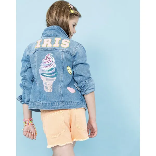 Custom Denim Jacket with Light Wash for Little Chicken Ice Cream Fans