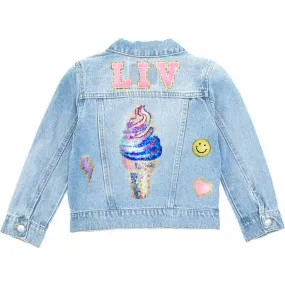 Custom Denim Jacket with Light Wash for Little Chicken Ice Cream Fans