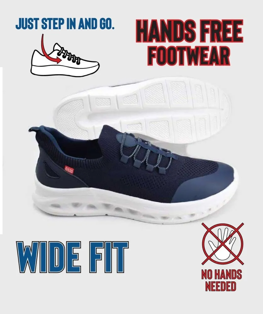 D555 Big Men's Navy Hands Free Shoes With Knitted Top and Faux Elastic Laces