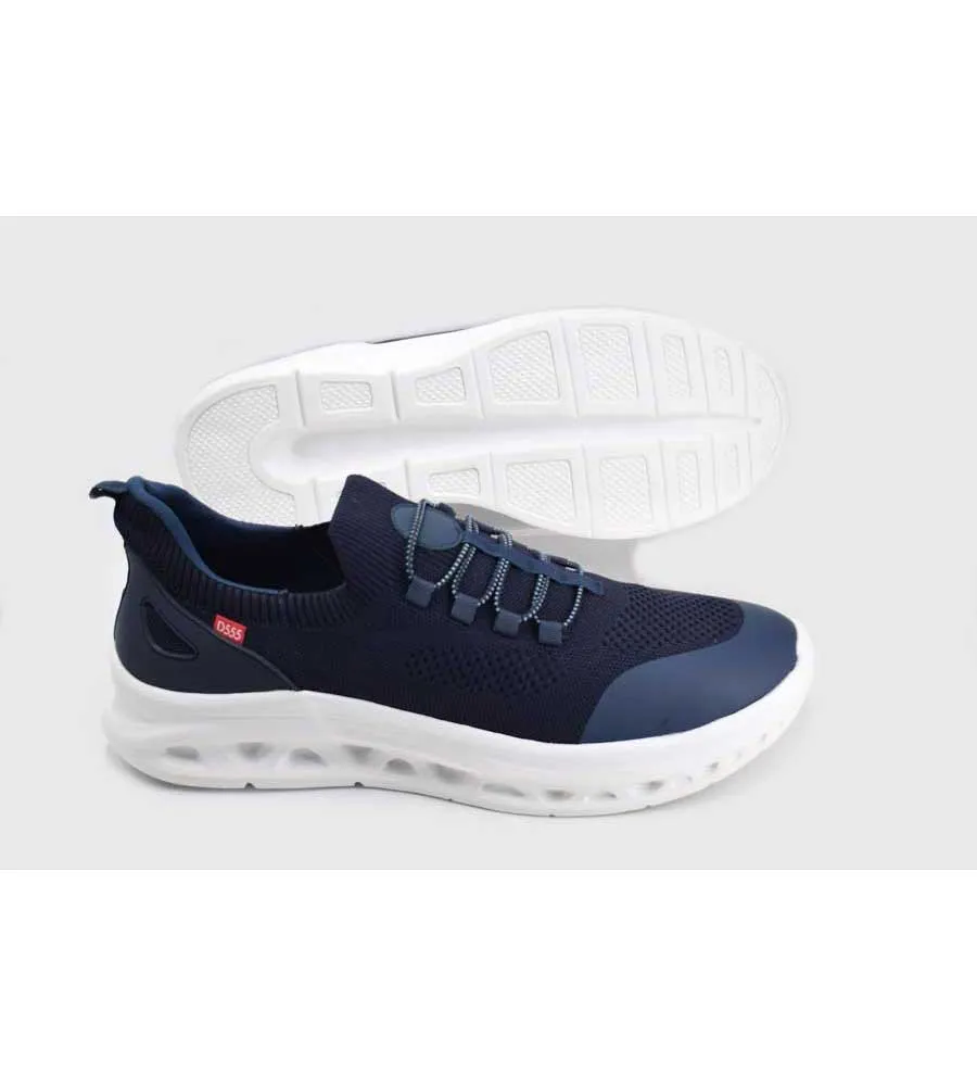 D555 Big Men's Navy Hands Free Shoes With Knitted Top and Faux Elastic Laces