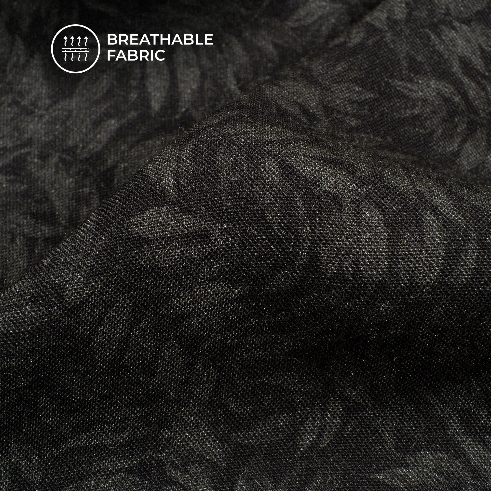 Digital Print Black Leaf Viscose Rayon Fabric - 58 Inch Width