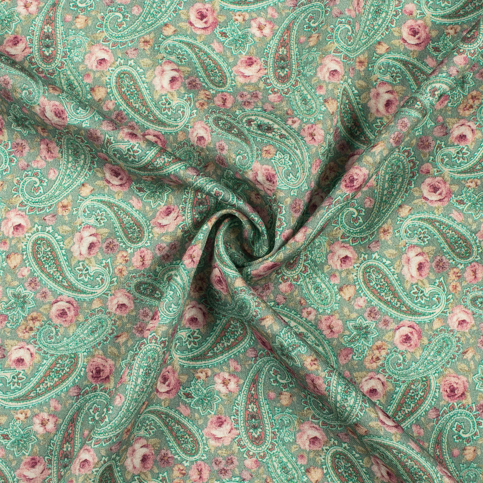 Digital Print Turquoise Blue Pink Paisley Viscose Rayon Fabric 58-Inch Width