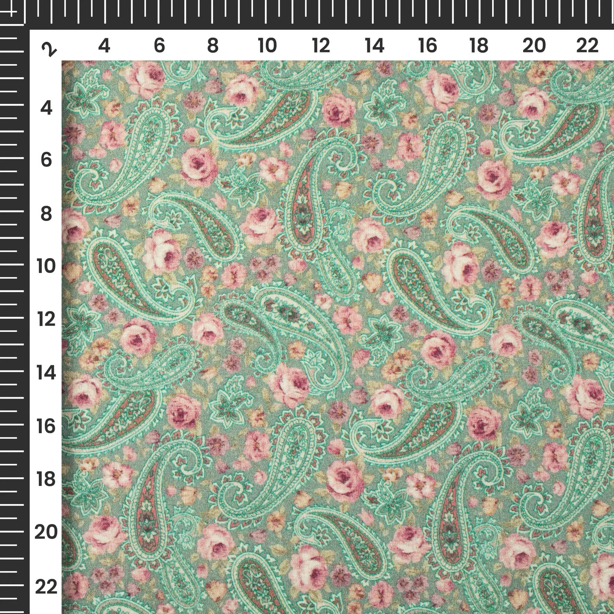 Digital Print Turquoise Blue Pink Paisley Viscose Rayon Fabric 58-Inch Width