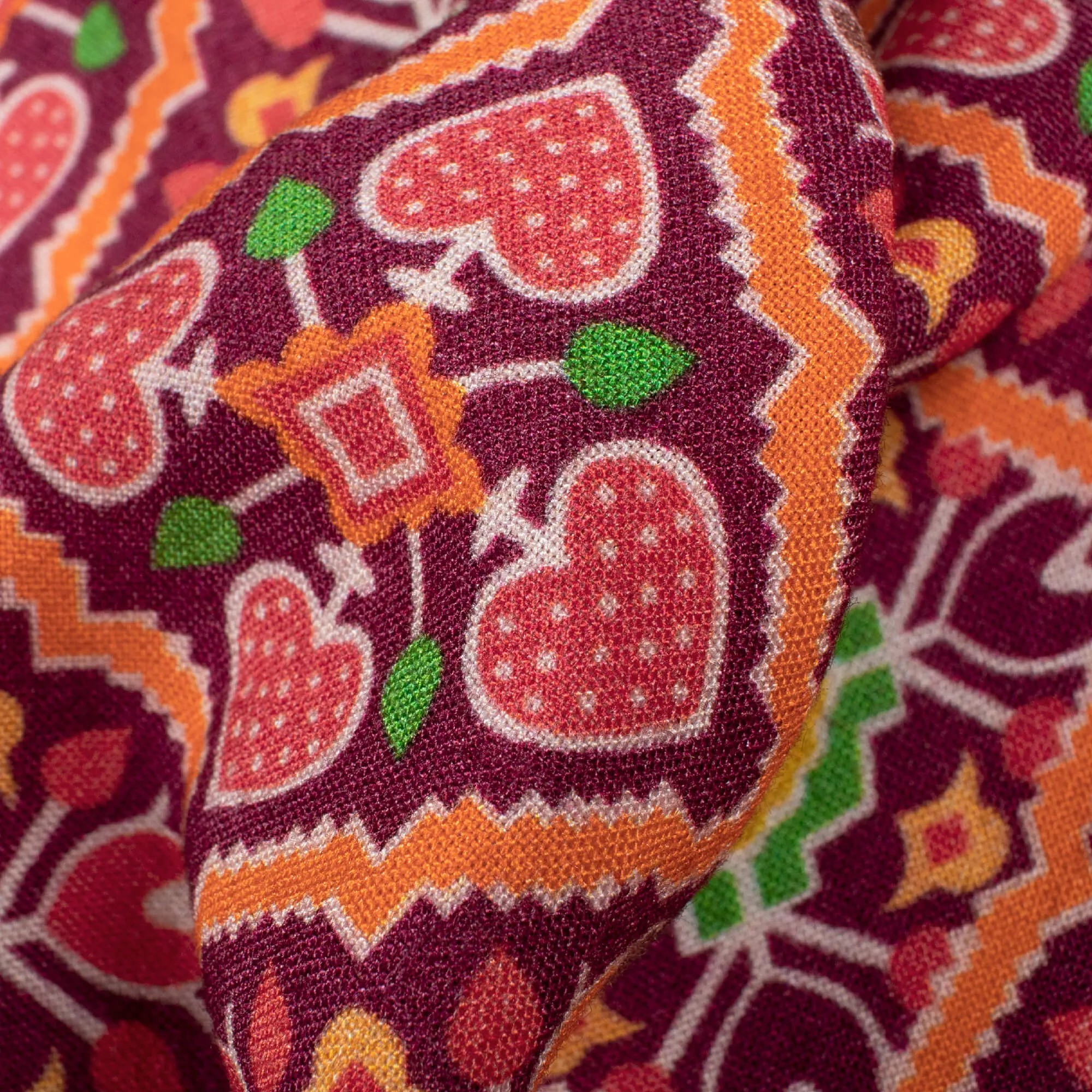 Digital Print Viscose Rayon Fabric in Ruby Red and Orange Patola Pattern (58 Inches Width)