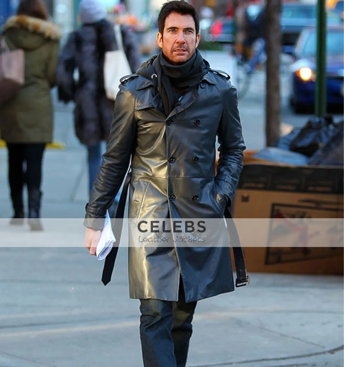 Dylan McDermott stylish black leather coat - Get Yours Today!