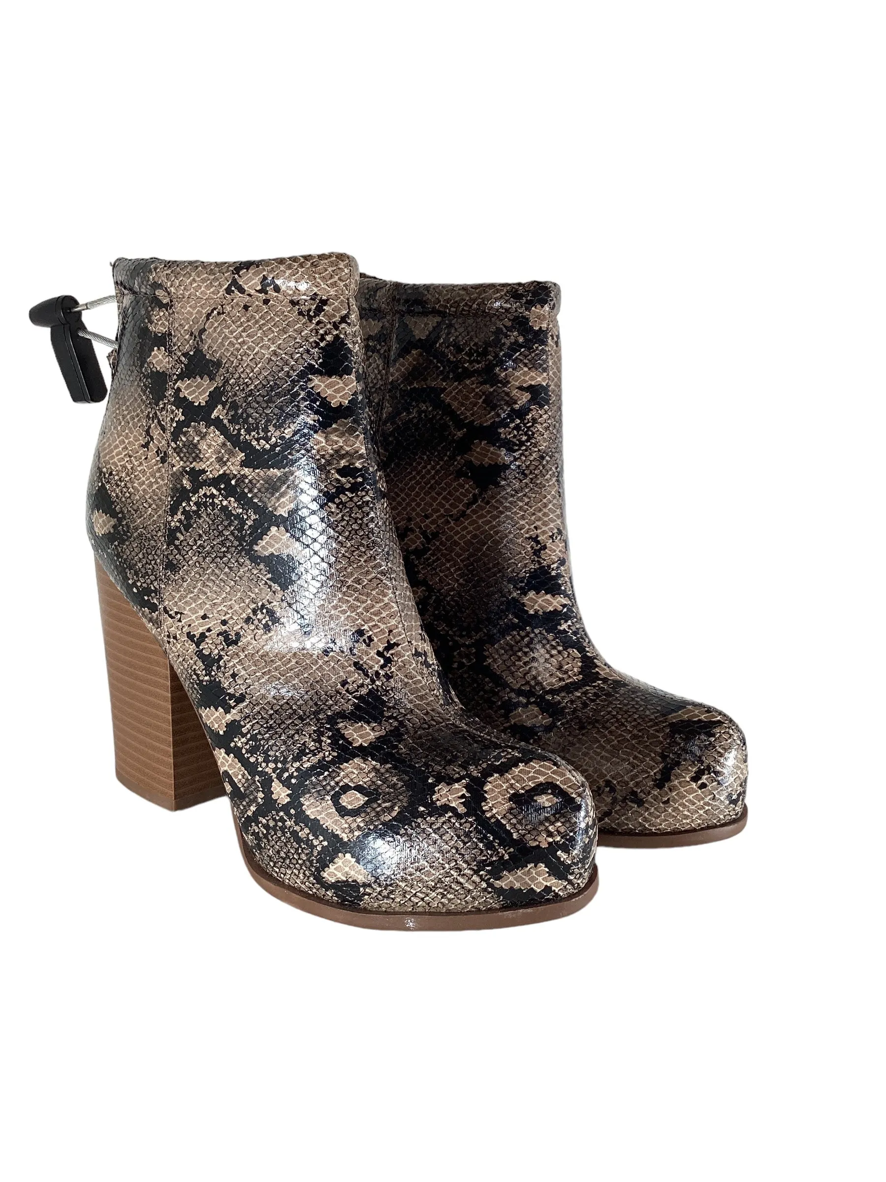 Elle Snakeskin Print Ankle Heel Boots, Size 8.5