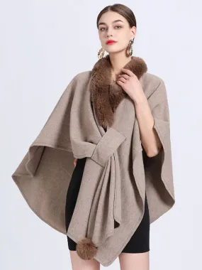 Fall Women's Cloak Cape Faux Fur Shawl Wraps Outerwear