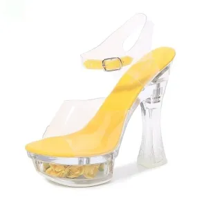 Floral High Heel Transparent Platform Pumps for Women