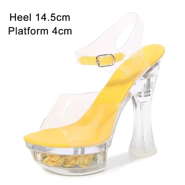 Floral High Heel Transparent Platform Pumps for Women