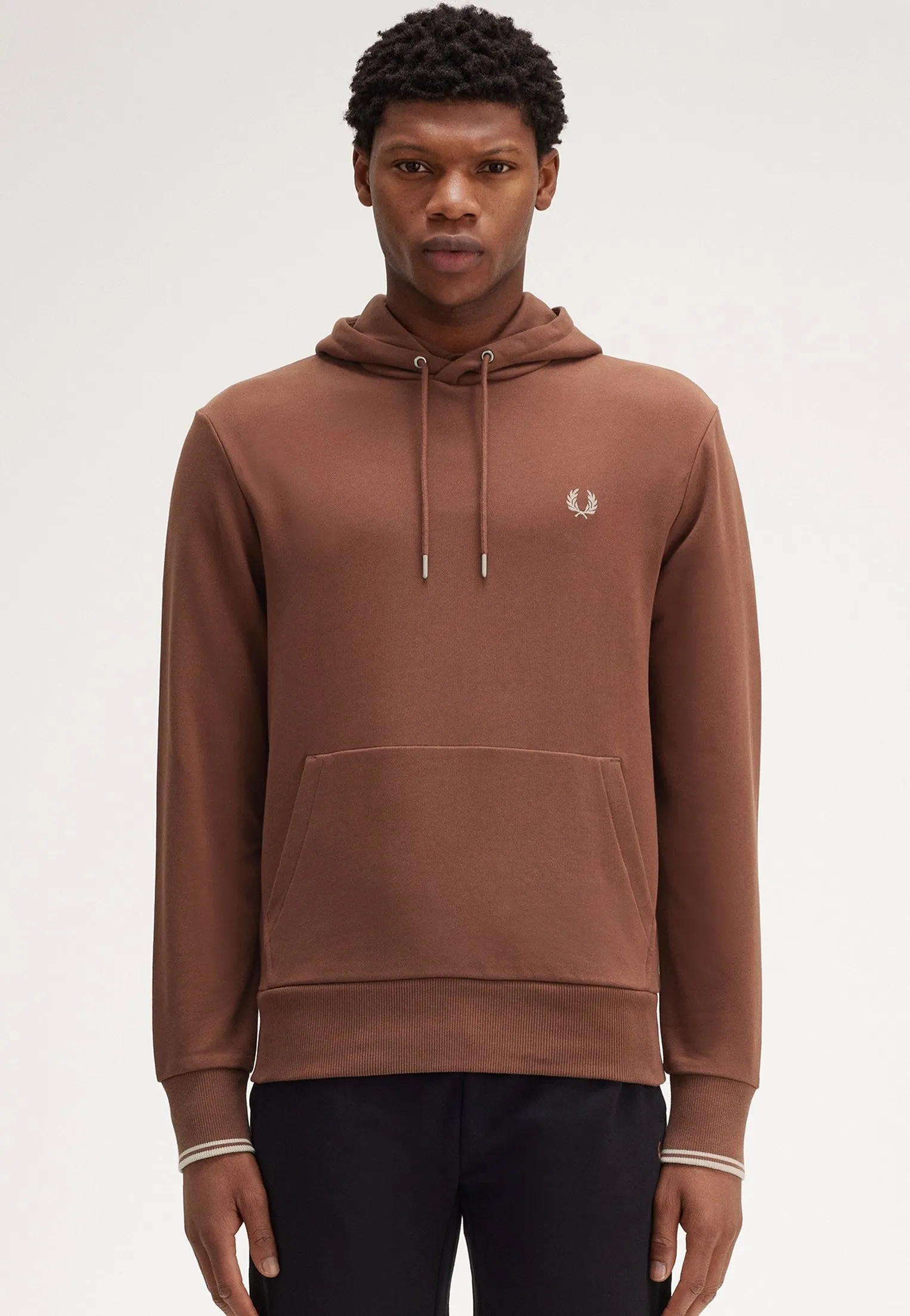 Fred Perry Tipped Hooded Whisky Brown Porridge Marl Hoodie - Buy Online