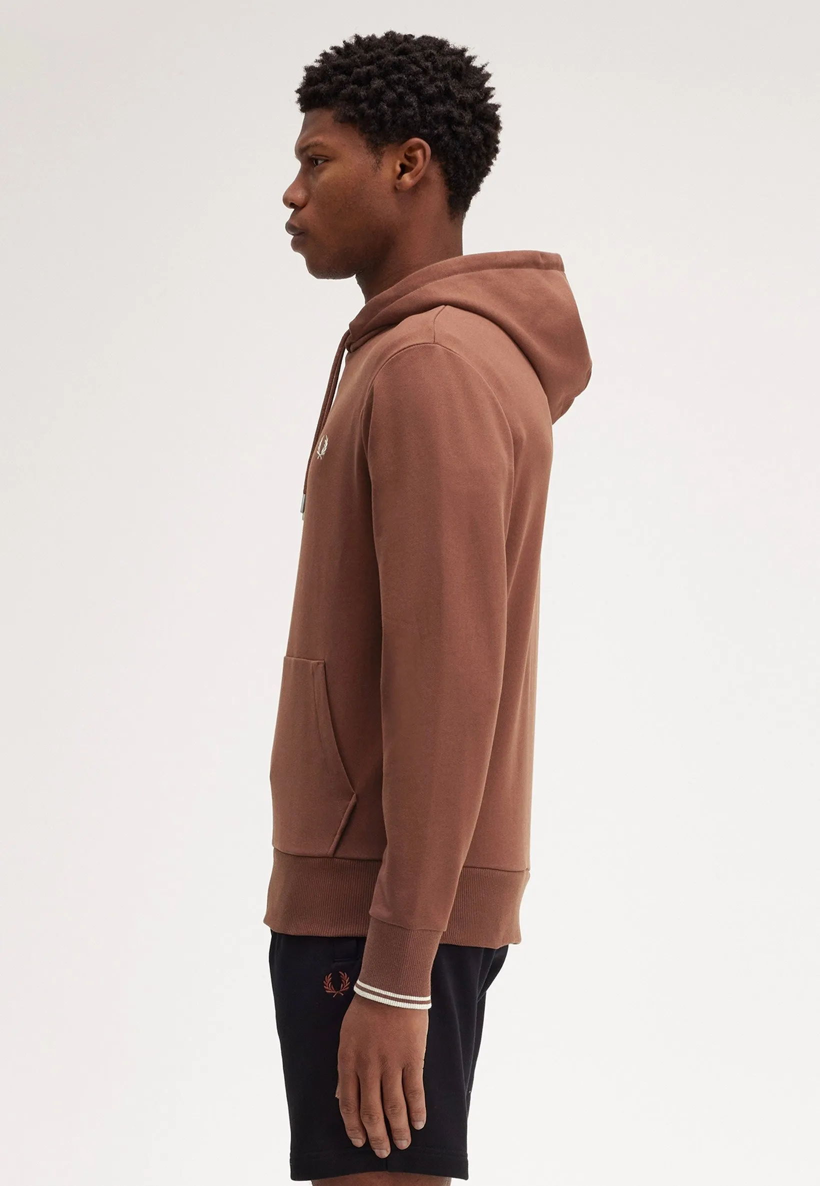 Fred Perry Tipped Hooded Whisky Brown Porridge Marl Hoodie - Buy Online