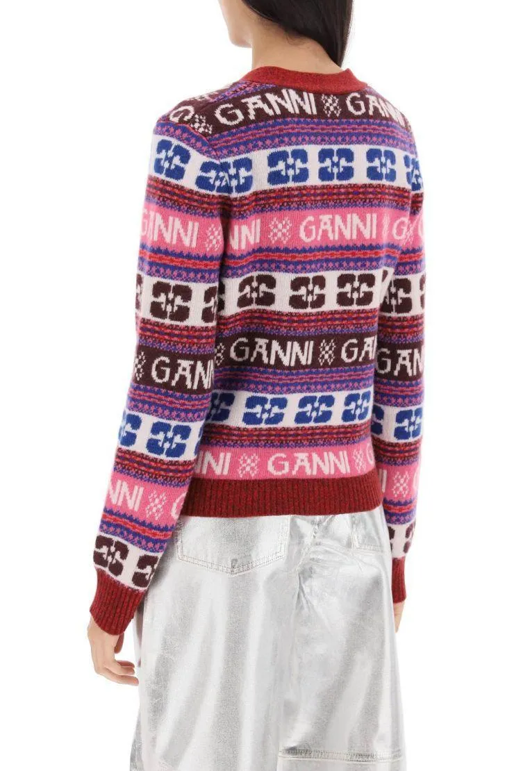 Ganni long sleeve logo cardigans for casual elegance.