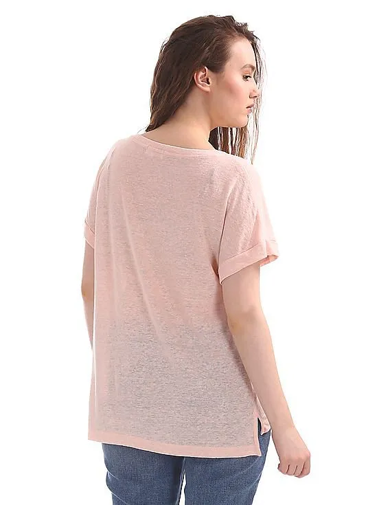 GAP Women Pink Lightweight Metallic Logo Short Sleeve T-Shirt
