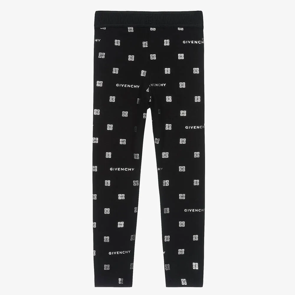 Girls Black Cotton 4G Leggings