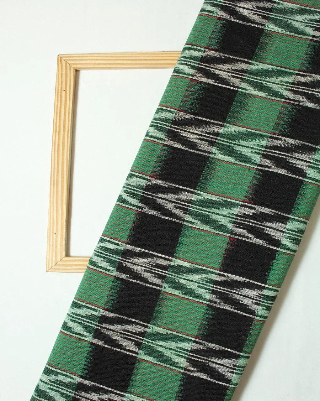 Green Black Abstract Cotton Ikat Fabric