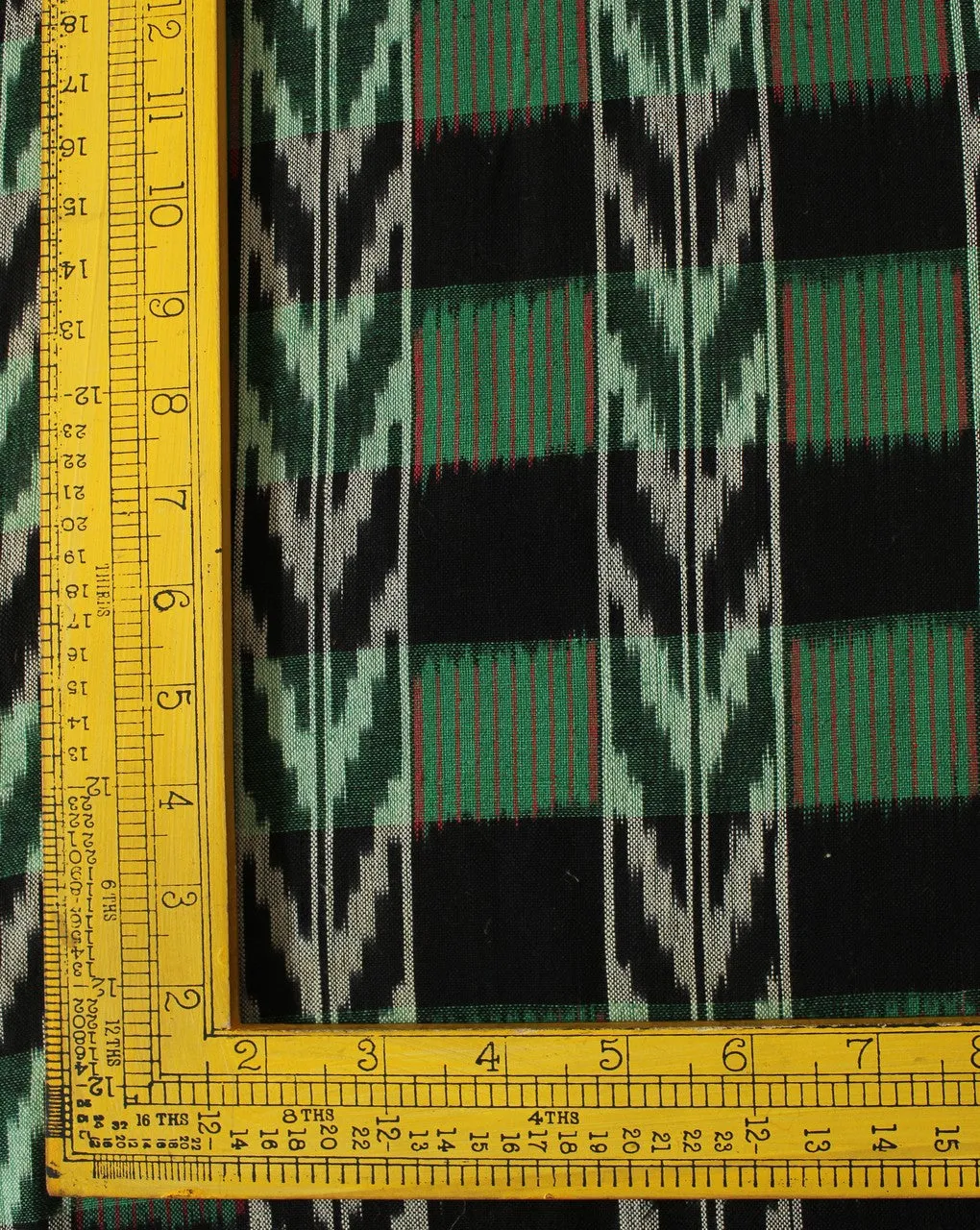 Green Black Abstract Cotton Ikat Fabric