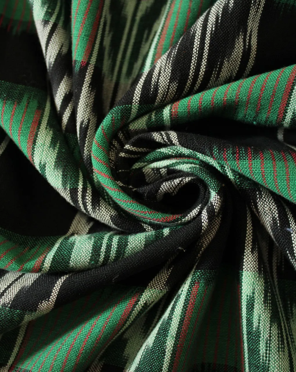 Green Black Abstract Cotton Ikat Fabric