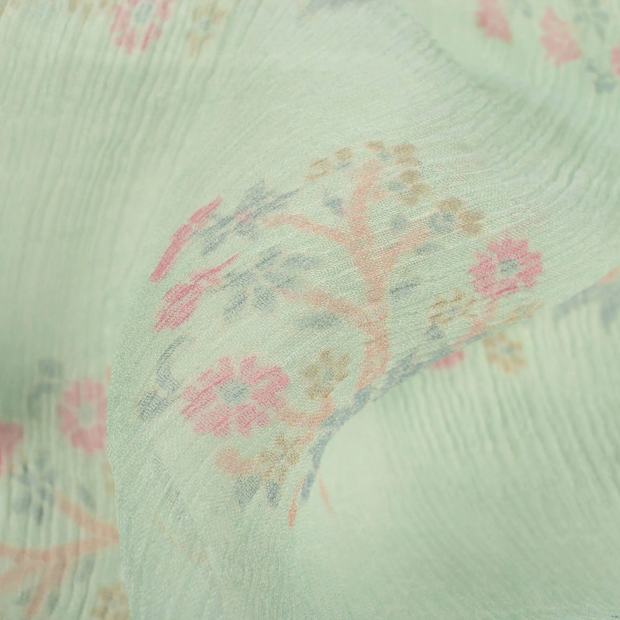 Green Pink Booti Pattern Digital Print Chiffon Fabric