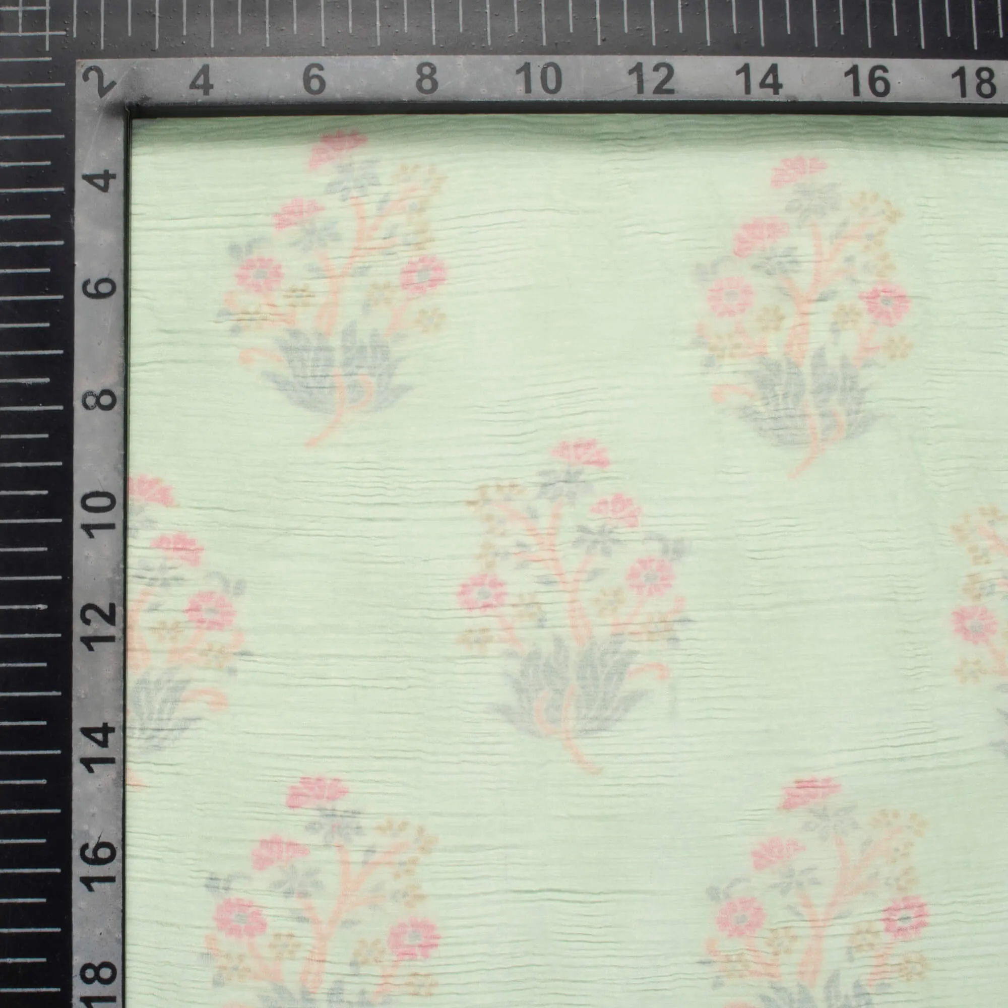 Green Pink Booti Pattern Digital Print Chiffon Fabric