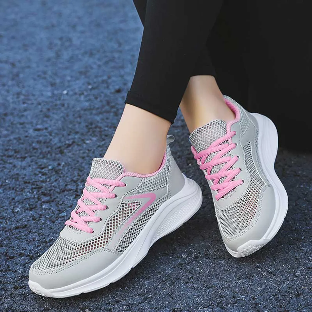 Grey Casual Mesh Hollow Cut Stripe Shoe Sneaker