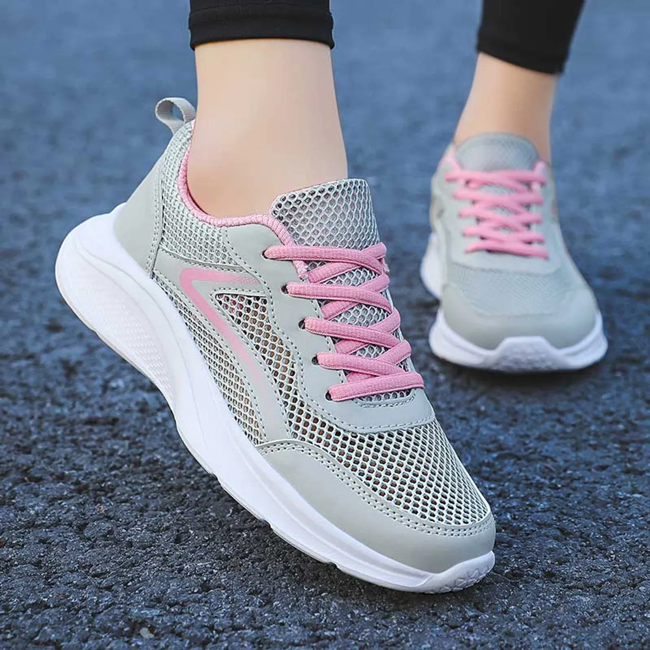 Grey Casual Mesh Hollow Cut Stripe Shoe Sneaker