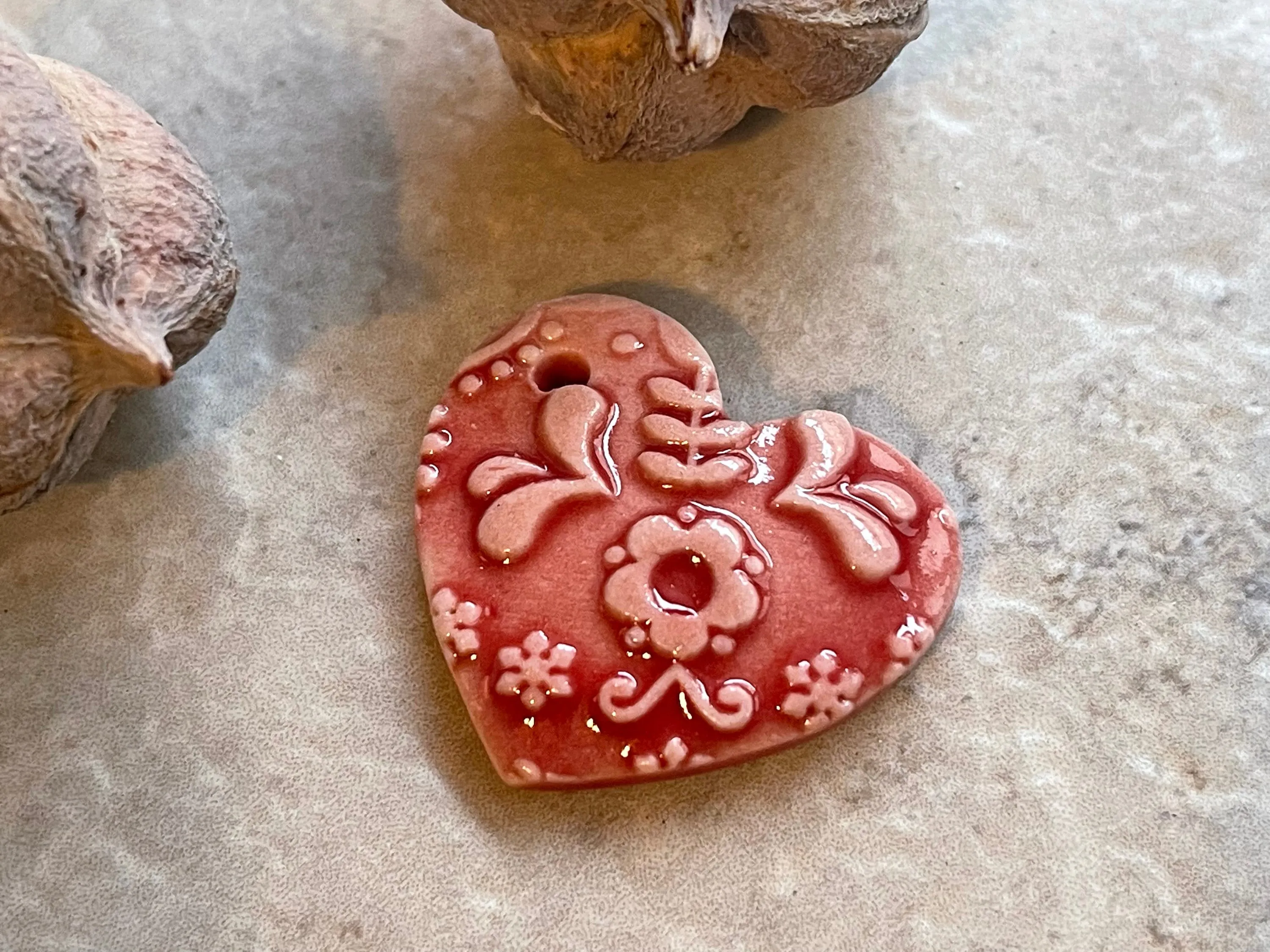 Hearts and Butterflies, Heart Pendant, Porcelain Ceramic Pendant, Artisan Pendant, Jewelry Making Components