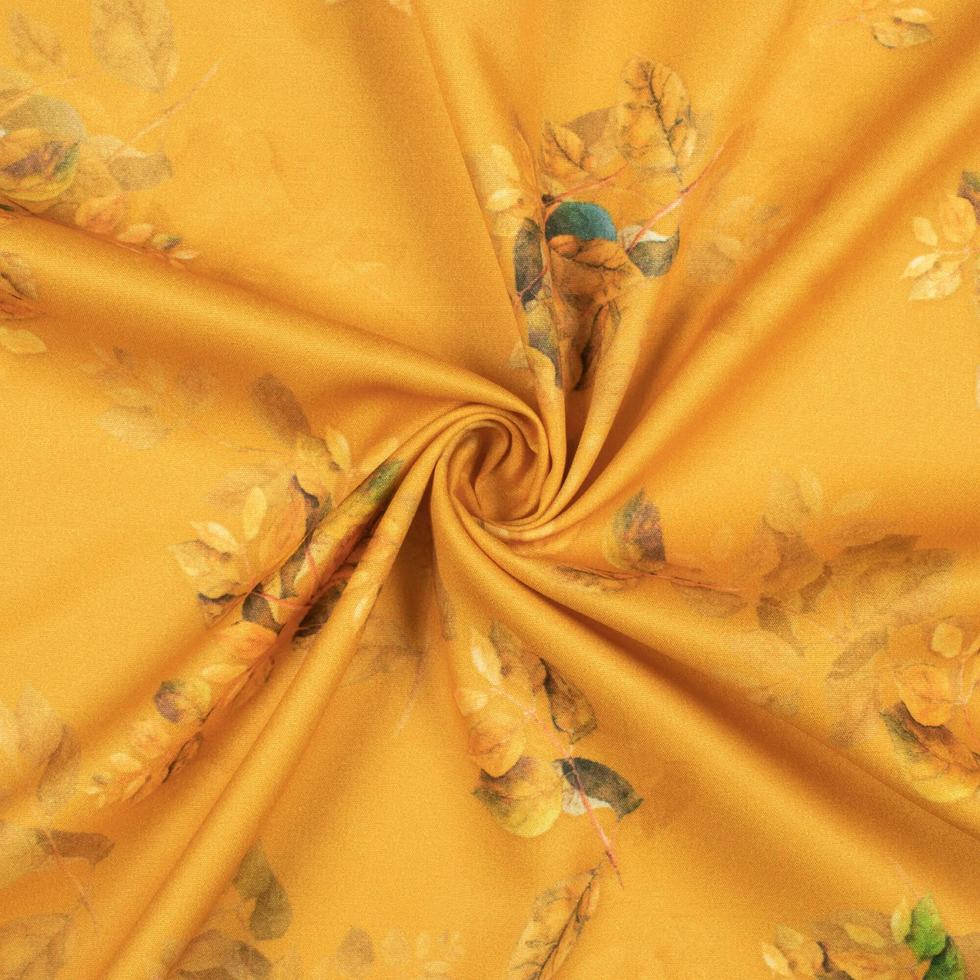 Honey Orange Floral Poly Micro Crepe Fabric Print