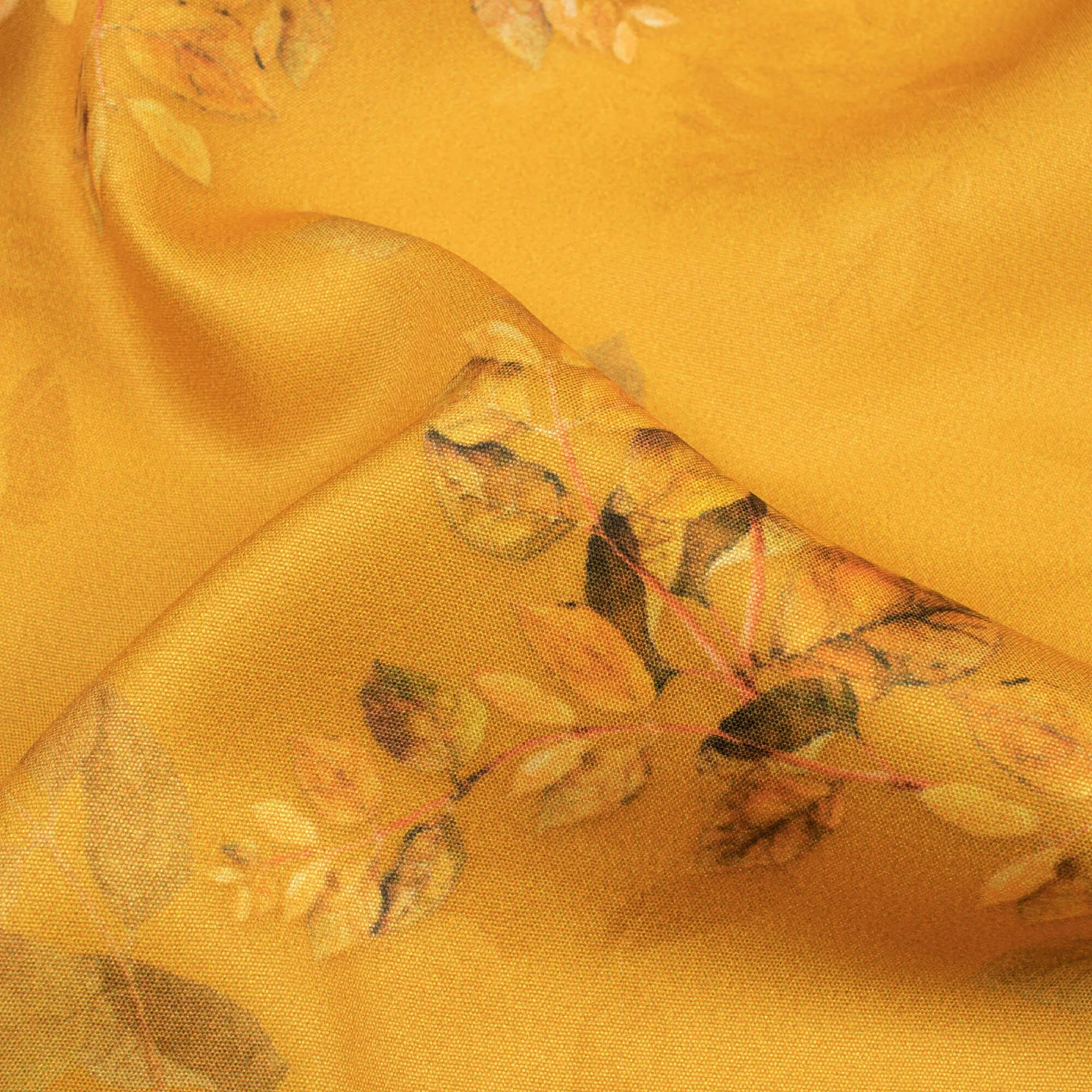 Honey Orange Floral Poly Micro Crepe Fabric Print