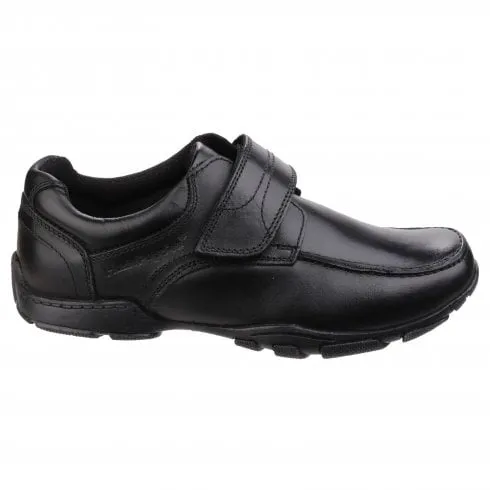 Black Boy's Rip-Tape School Shoes Hush Puppies Freddy 2 Junior