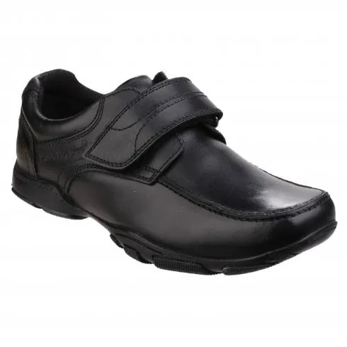 Black Boy's Rip-Tape School Shoes Hush Puppies Freddy 2 Junior