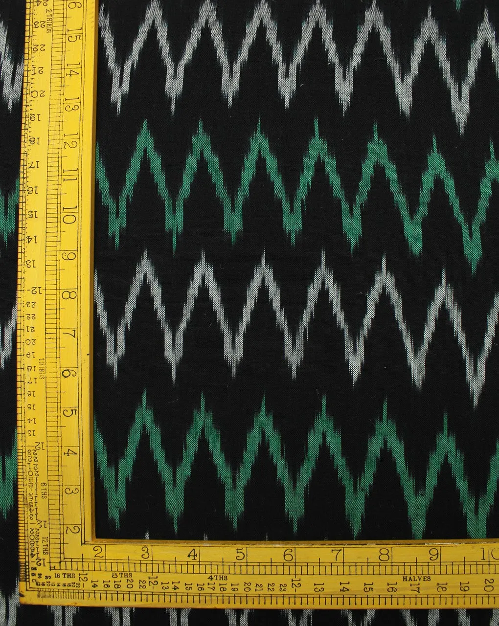 Ikat Fabric with Black and Green Chevron Cotton Pattern