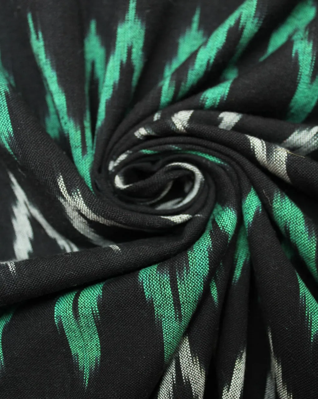 Ikat Fabric with Black and Green Chevron Cotton Pattern