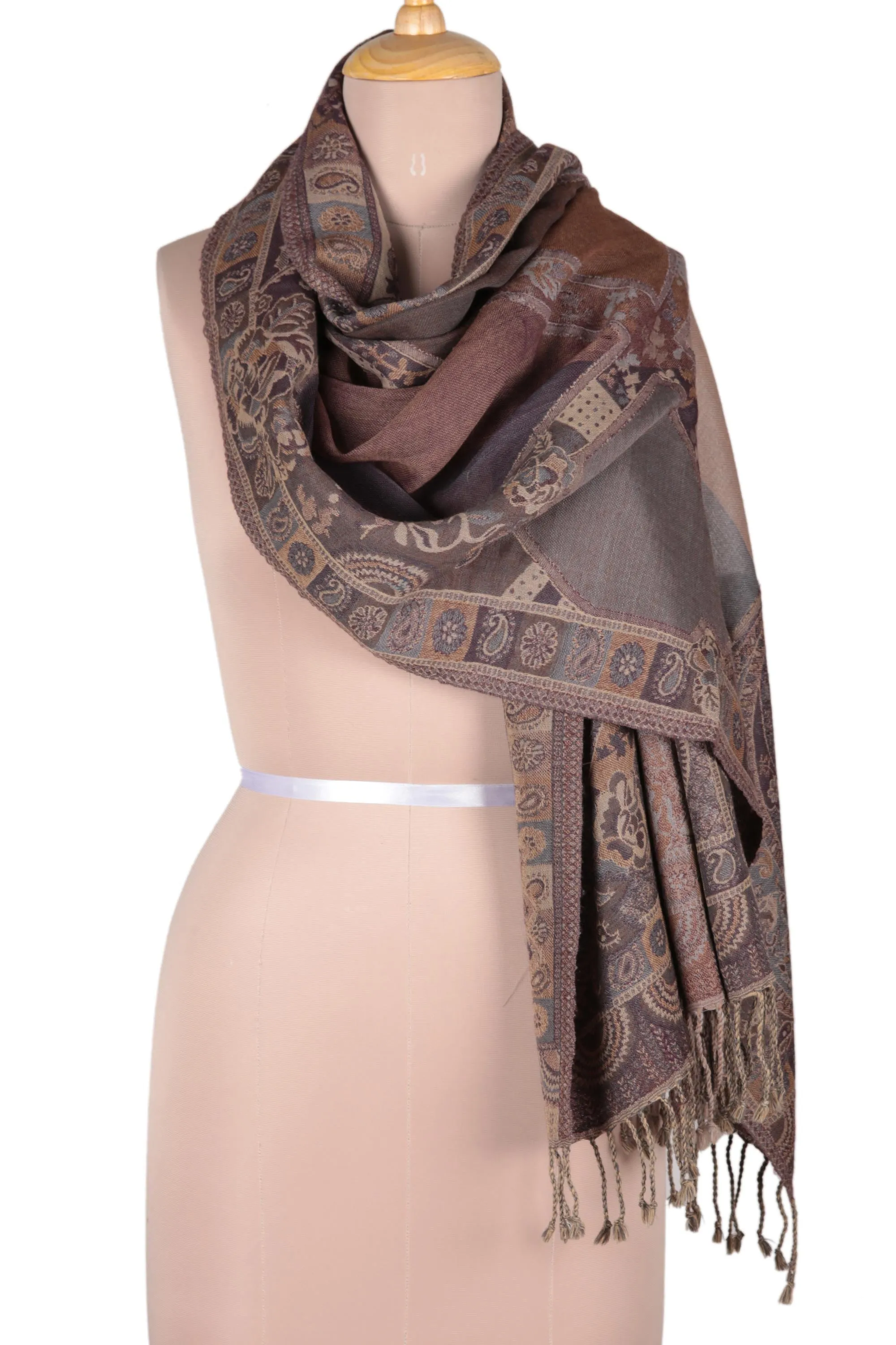 Indian Paisley Wool Shawl for Women in Blissful Garden Design