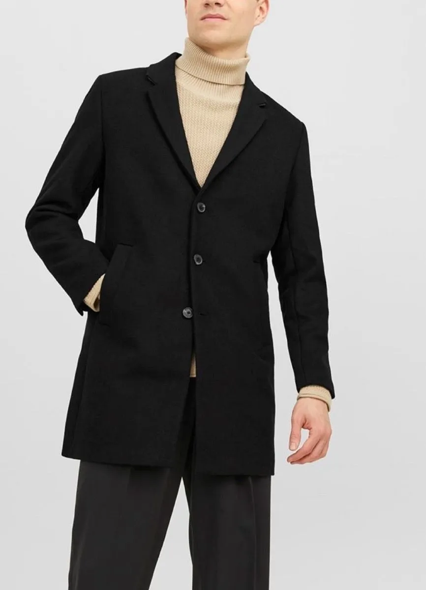 Jack & Jones Long Morrison Wool Coat - Black Jacket