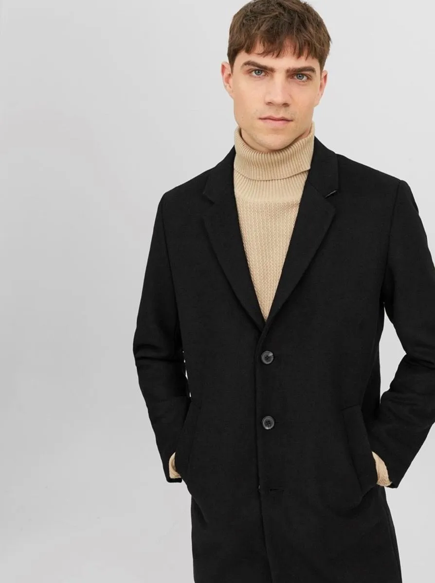 Jack & Jones Long Morrison Wool Coat - Black Jacket