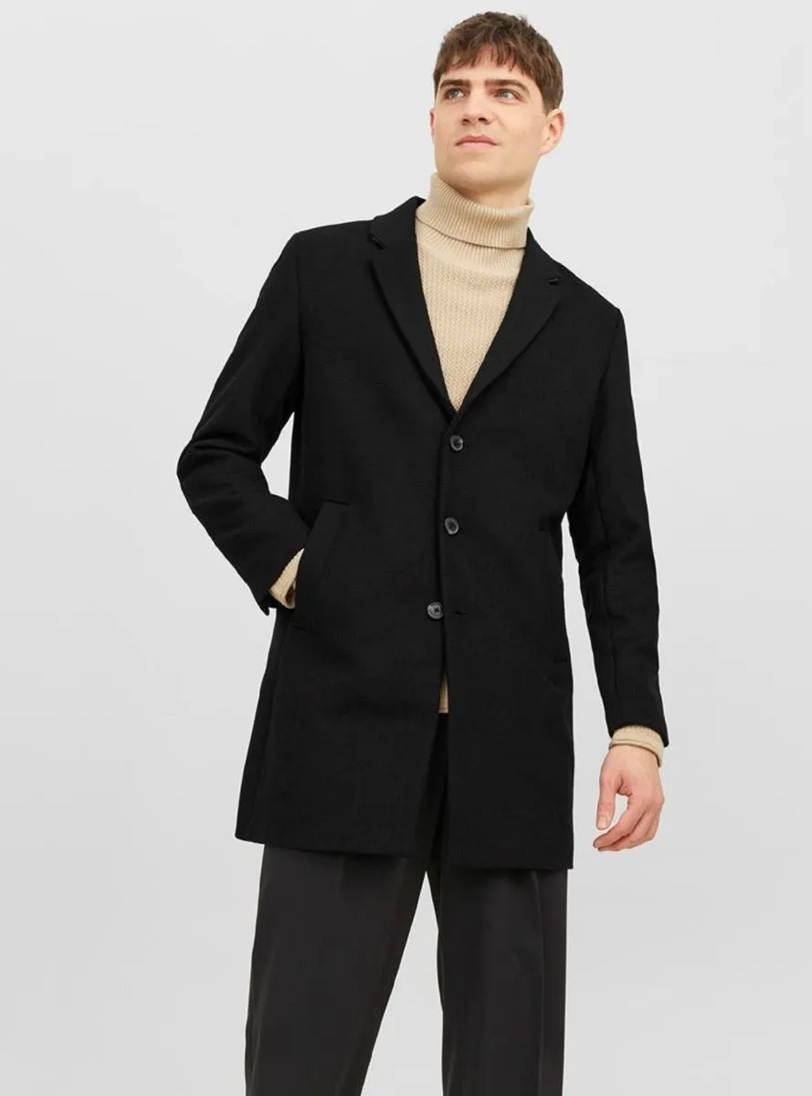 Jack & Jones Long Morrison Wool Coat - Black Jacket