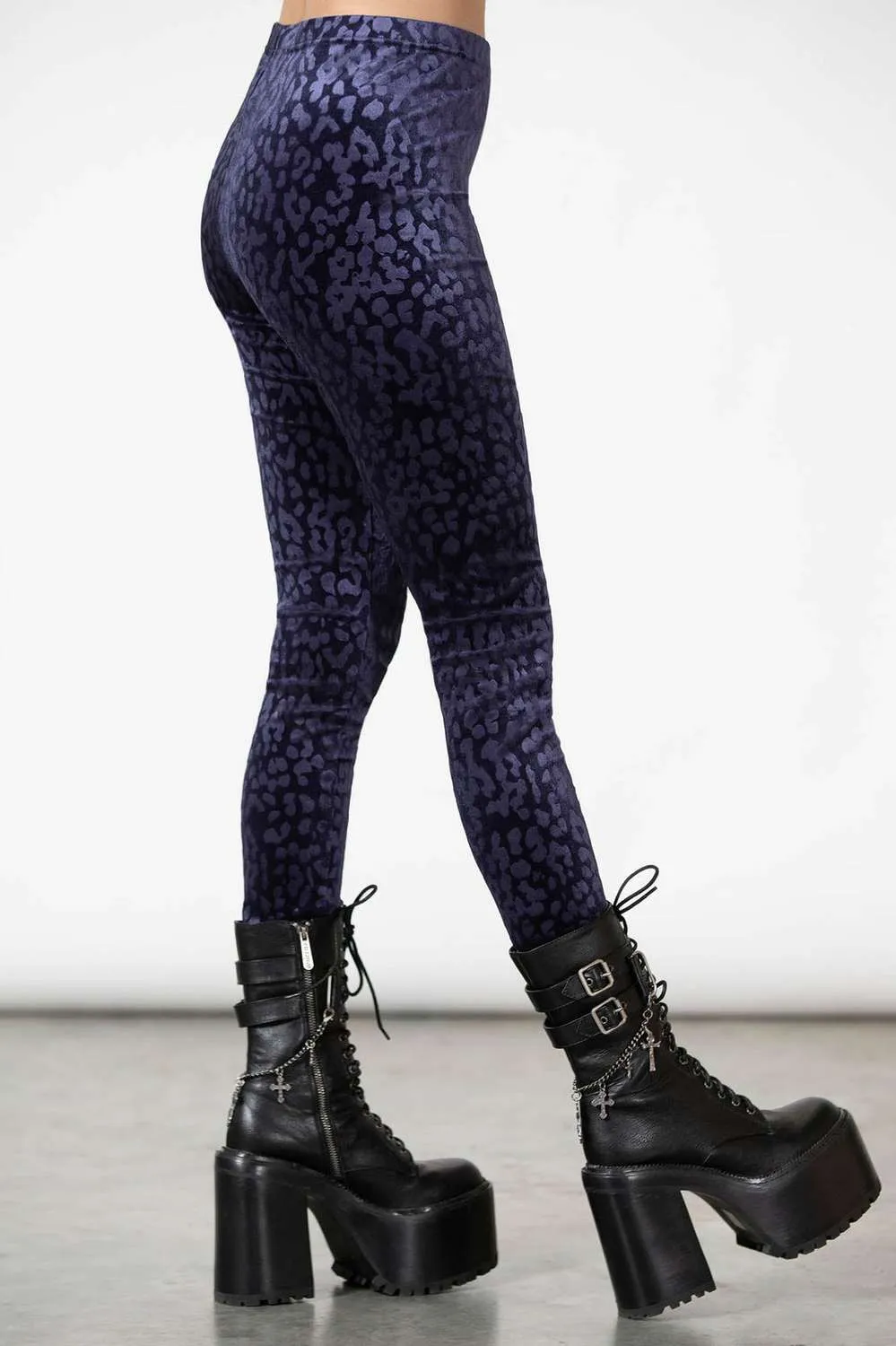 Killstar Caturday Leggings Plum Dark Ages