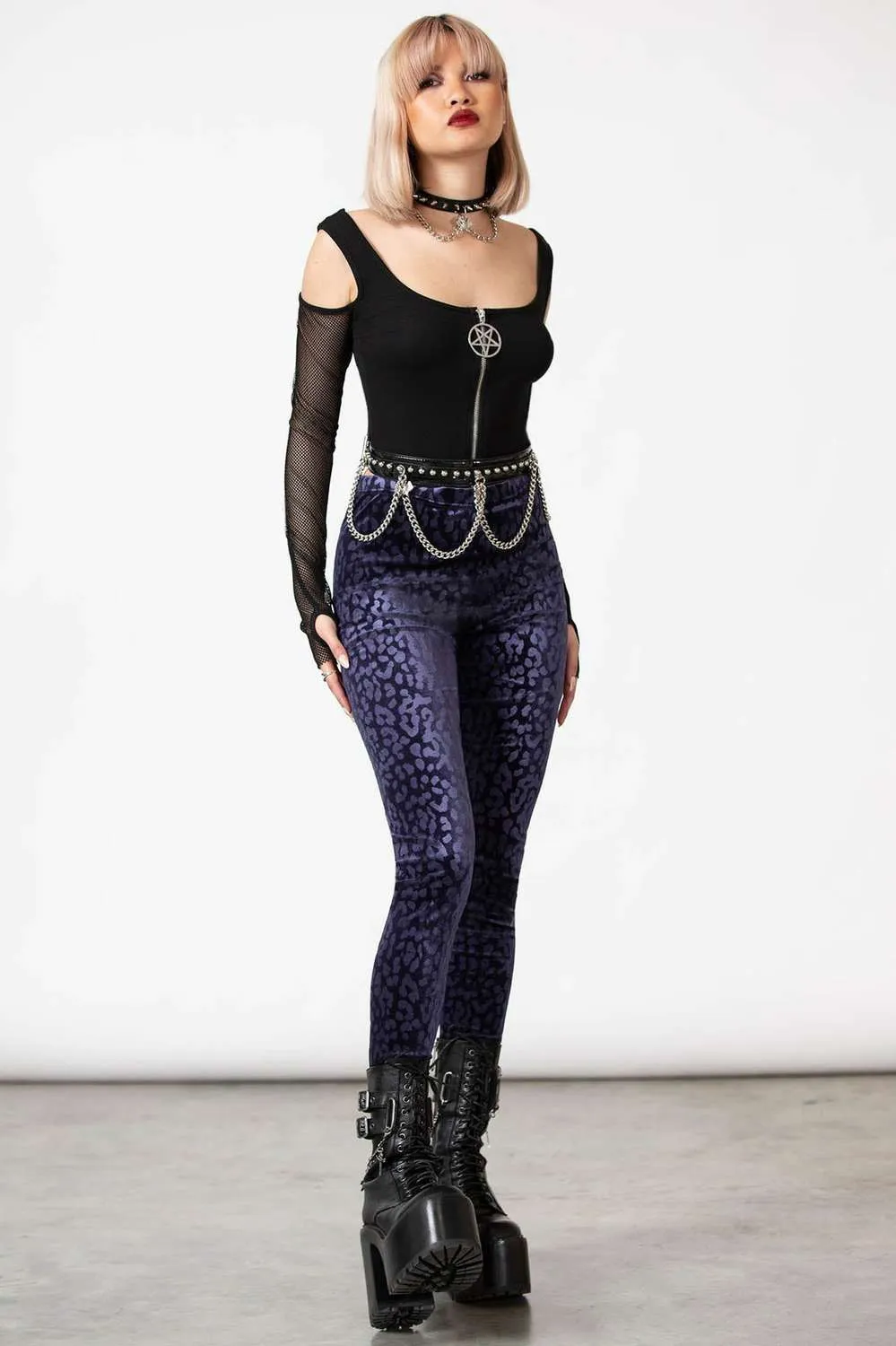 Killstar Caturday Leggings Plum Dark Ages