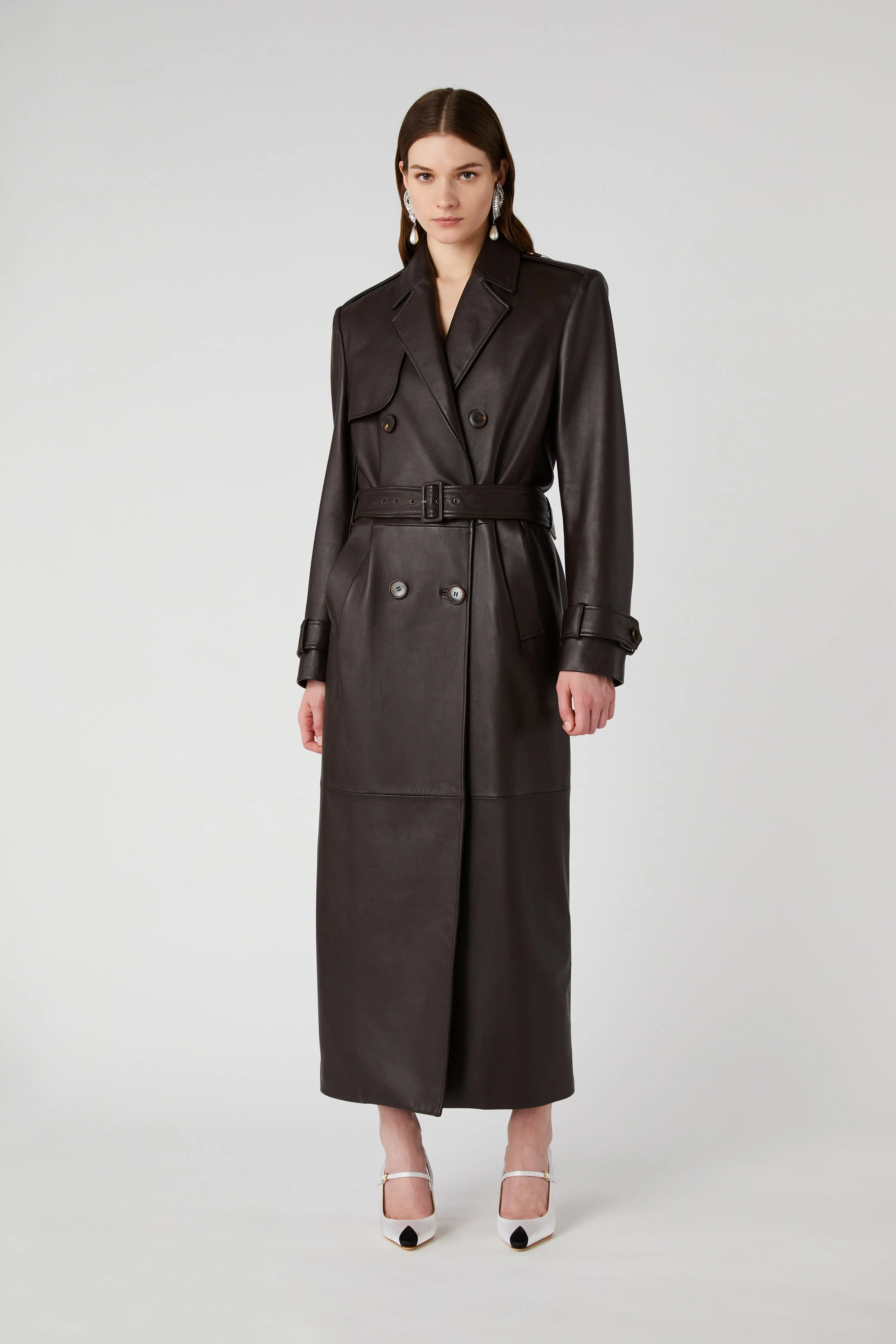 Leather Trench Coat with Belt