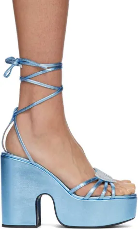 Les Petits Joueurs Blue Bianca Heart Platform Sandals