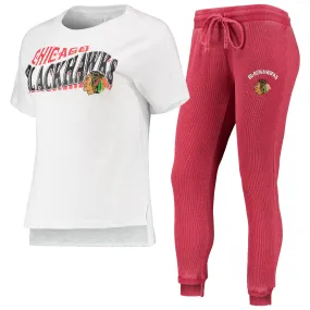 Lids Women's Concepts Sport Red/White Chicago Blackhawks Resurgence Slub Burnout Raglan T-Shirt & Joggers Sleep Set