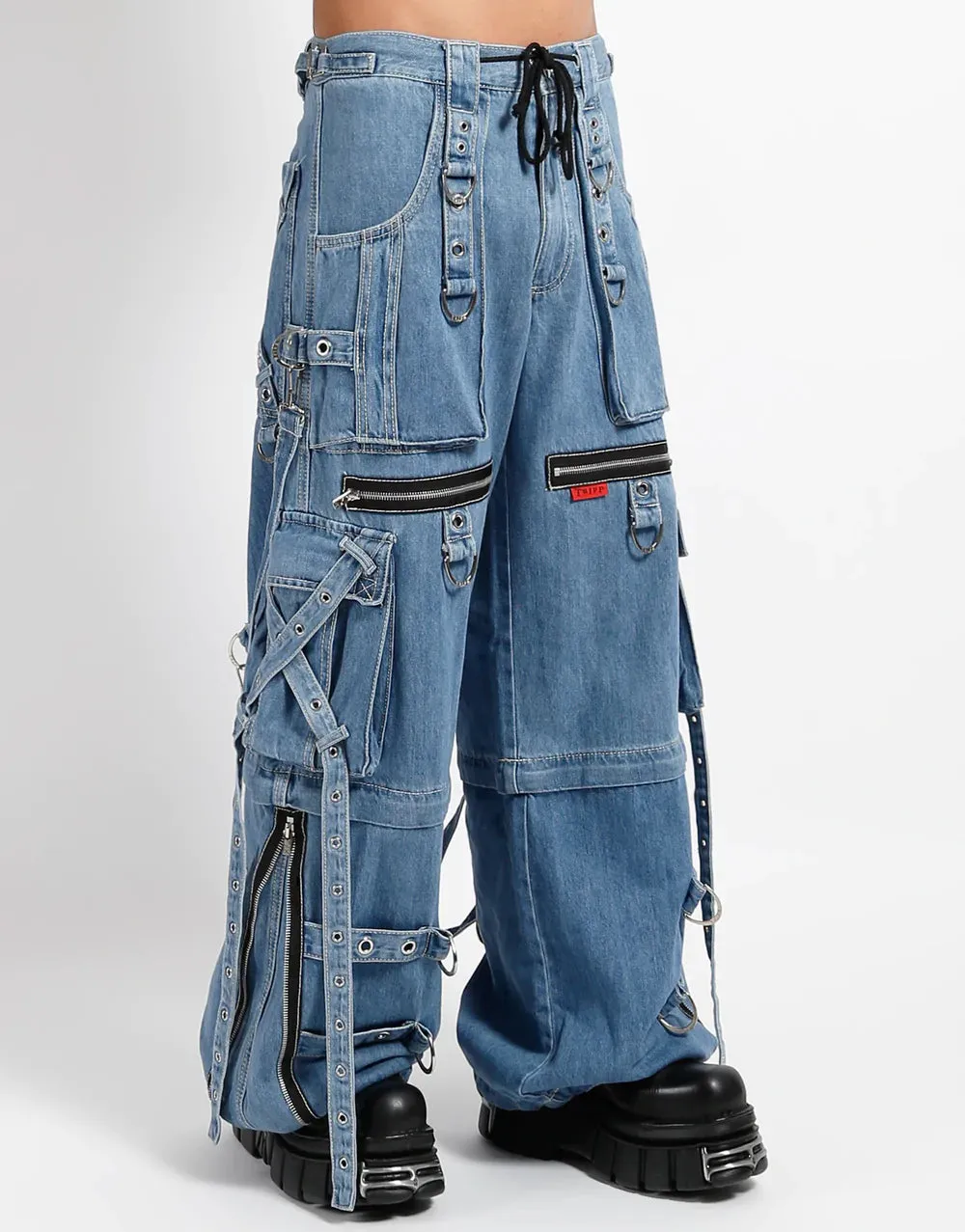 Light Denim Cross-Strap Trousers